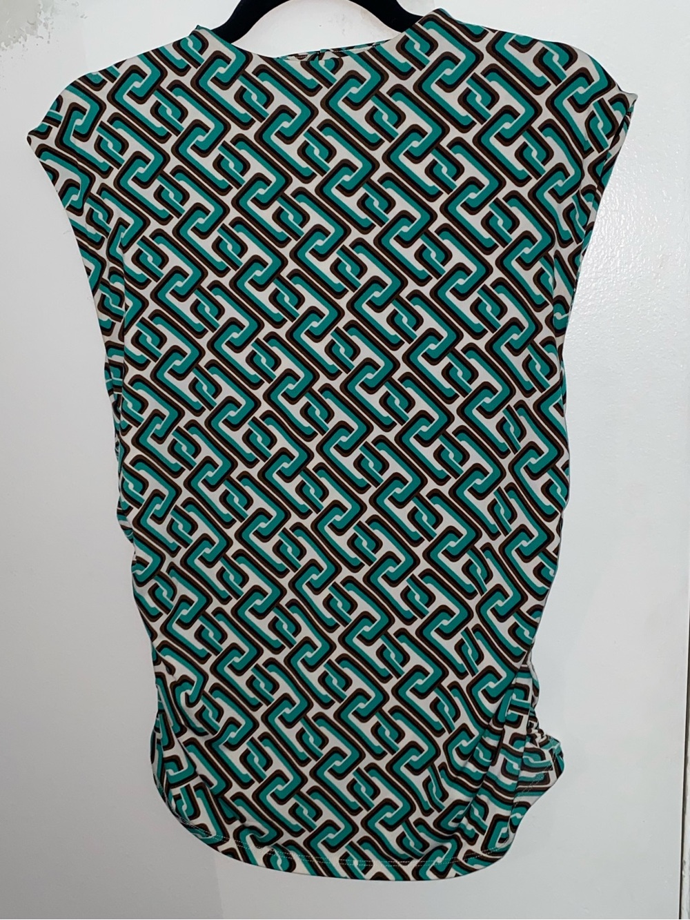 Womens Geometric Print Cap Sleeve Blouse in Teal and Black